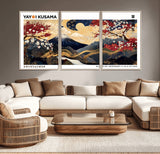 28945903-MGV-CV-36X24-Japanese Wall Art – Mount Fuji Canvas Print with Cherry Blossoms and Golden Wave Motifs, Traditional Asian Inspired Artwork for