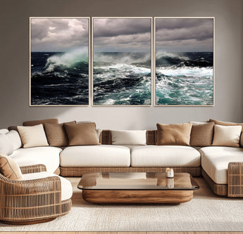 38622353-MGV-CV-36X24-Ocean Wave Wall Art – Dramatic Seascape Canvas Print with Stormy Sky and Crashing Sea, Bold Coastal Photography for Living Room,