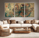 98593115-MGV-CV-36X24-Tsukioka Yoshitoshi Samurai Wall Art Print, Japanese Katana Warrior Canvas Wall Art, Octopus Sea Monster Canvas Print,