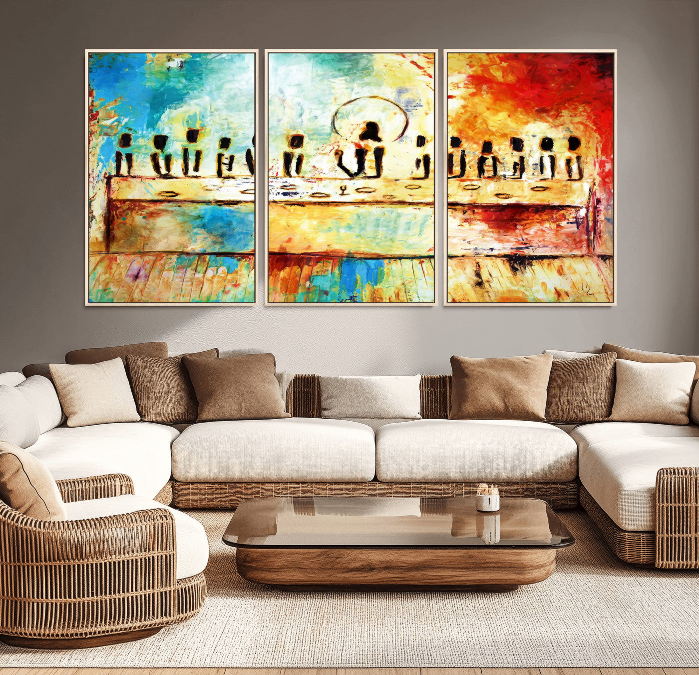 YKE34632598CR-MGV-CV-36X24-Abstract Last Supper with Apostles Wall Art Canvas Print