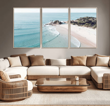 79395467-MGV-CV-36X24-Coastal Wall Art – Aerial Beach Canvas Print, Ocean Waves and Sandy Shore Photography Decor for Bedroom, Living Room, Office,