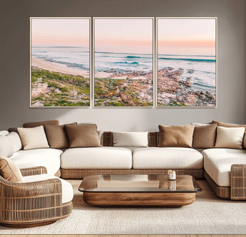 27332135-MGV-CV-36X24-Coastal Sunset Wall Art – Ocean Waves and Rocky Shore Canvas Print, Scenic Seaside Photography Decor for Bedroom, Living Room,