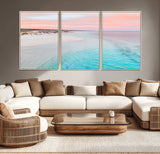 41613614-MGV-CV-36X24-Beach Sunset Wall Art – Pastel Ocean Canvas Print, Turquoise Water and Pink Sky Photography Decor for Bedroom, Living Room, Office