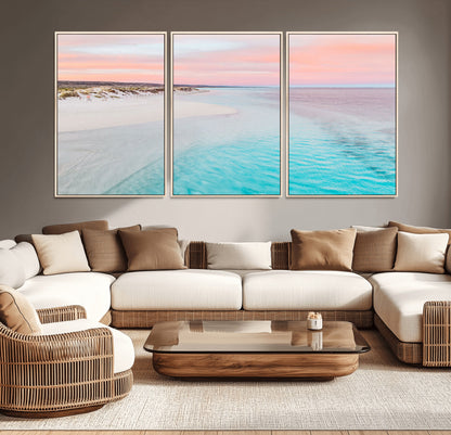 41613614-MGV-CV-36X24-Beach Sunset Wall Art – Pastel Ocean Canvas Print, Turquoise Water and Pink Sky Photography Decor for Bedroom, Living Room, Office