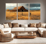 16480179-MGV-CV-36X24-Farmhouse Wall Art – Rustic Barn and Golden Field Canvas Print, Country Landscape Photography Decor for Bedroom, Living Room,