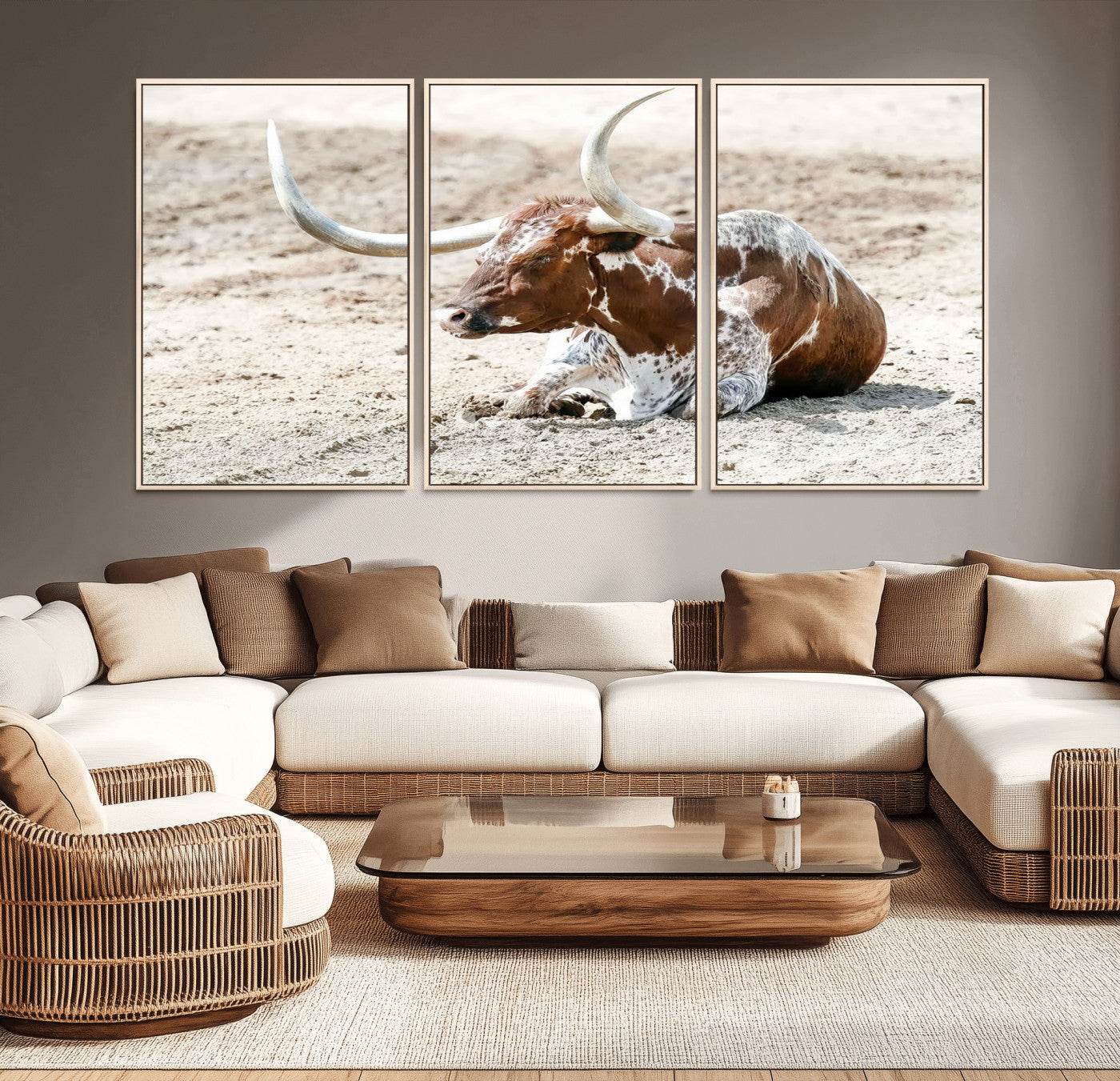 89096667-MGV-CV-36X24-Texas Longhorn Wall Art – Rustic Western Canvas Print, Cattle Photography Decor for Ranch House, Living Room, Office, Man Cave