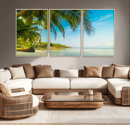 65056721-MGV-CV-36X24-Tropical Beach Wall Art – Palm Tree Coastal Photography Print, Relaxing Ocean Paradise Landscape, Island Seascape Home or Office