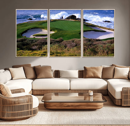 22776914-MGV-CV-36X24-Golf Course Wall Art – Oceanfront Green Canvas Print, Coastal Pebble Beach Photography Sports Decor for Living Room, Office, Man