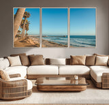 92568259-MGV-CV-36X24-California Beach Wall Art – Palm Tree Pier Canvas Print, Coastal Ocean Photography Seaside Decor for Living Room, Bedroom, Office,