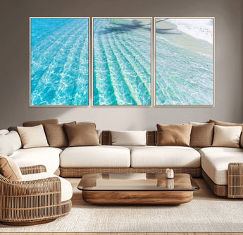 17528159-MGV-CV-36X24-Tropical Ocean Wall Art – Turquoise Water Canvas Print, Crystal Clear Beach Waves Photography Coastal Decor for Living Room,