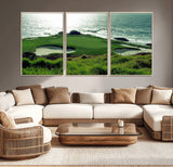48473947-MGV-FC-60X30-3P_Natural-Ocean Golf Course Wall Art – Panoramic Green Fairway Canvas Print, Coastal Golf Landscape Photography Sports Decor for Office, Man