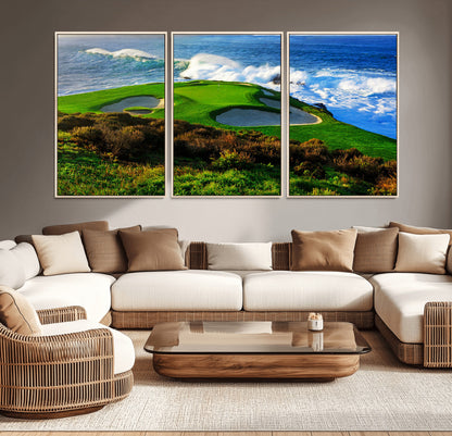 34181847-MGV-CV-36X24-Coastal Golf Course Wall Art – Panoramic Ocean Fairway Canvas Print, Scenic Sports Photography Decor for Office, Man Cave, Living
