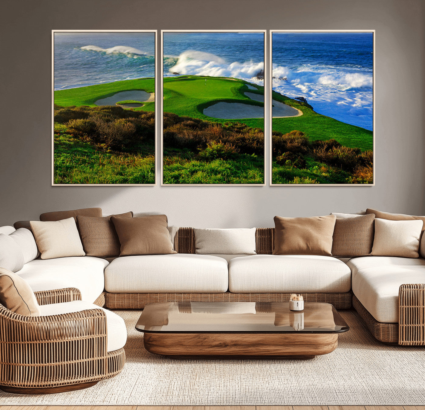 13644055-MGV-CV-36X24-Golf Wall Art – Oceanfront Green Canvas Print, Scenic Coastal Course Photography Decor for Bedroom, Living Room, Office, Sports