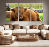 68411138-MGV-CV-36X24-Farmhouse Wall Art – Highland Cow Canvas Print, Rustic Country Cattle Photography Decor for Bedroom, Living Room, Office, Ranch,