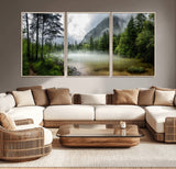 93123937-MGV-CV-36X24-Landscape Wall Art – Misty Mountain Lake Canvas Print, Tranquil Forest and Waterfall Photography Decor for Bedroom, Living Room,