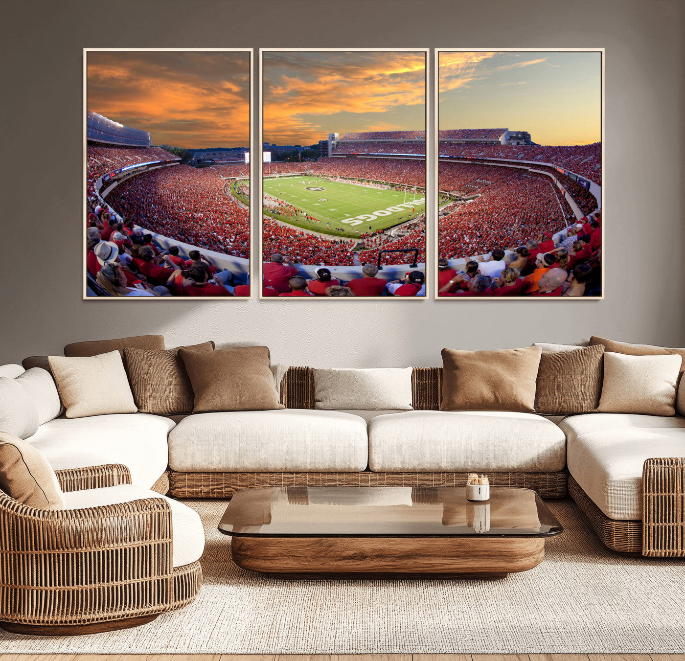 73680988-MGV-CV-36X24-Sanford Stadium Wall Art – Georgia Bulldogs Football Sunset Game Canvas Print, College Sports Decor for Man Cave, Bar, Office, or
