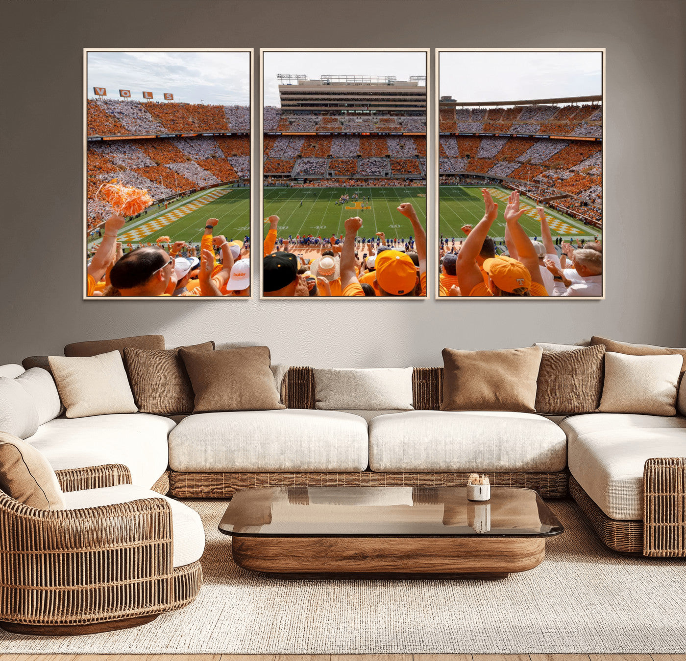 76011417-MGV-CV-36X24-Tennessee Volunteers Wall Art – Neyland Stadium Checkerboard Crowd Canvas Print, Vols Football Game Day Fan Perspective Sports