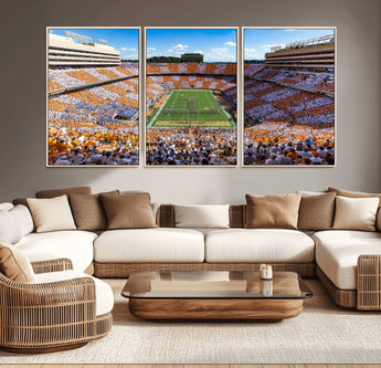 77097951-MGV-CV-36X24-Neyland Stadium Wall Art – Panoramic Tennessee Volunteers Checkerboard Crowd Canvas Print, Football Game Day Decor for Office, Man
