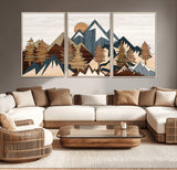 80300-MGV-CV-36X24-Geometric Mountains Wall Art Canvas Print, Framed Stylized Trees Art Picture Print, Graphic Forest Perfect Rustic Abstract Decor