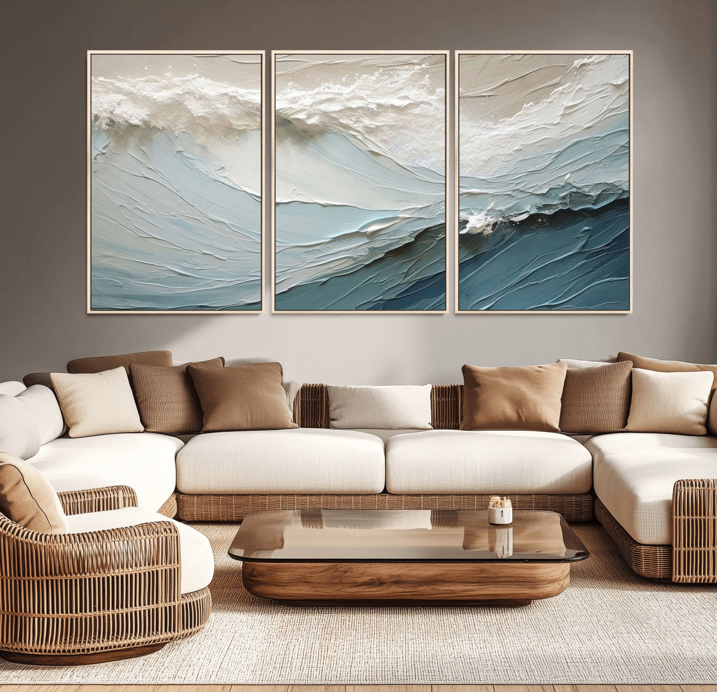53646-MGV-CV-36X24-Ocean Wave Wall Art Canvas Print, Framed Textured Seascape Art Picture Print, Modern Ocean Perfect Minimal Coastal 2/2 Decor