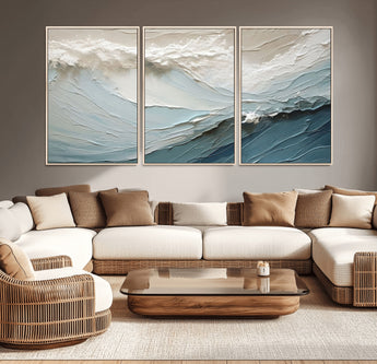 53646-MGV-CV-36X24-Ocean Wave Wall Art Canvas Print, Framed Textured Seascape Art Picture Print, Modern Ocean Perfect Minimal Coastal 2/2 Decor