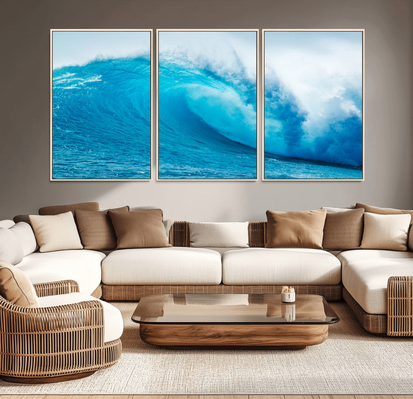 15566-MGV-CV-36X24-Ocean Wave Wall Art Canvas Print, Framed Curling Wave Art Picture Print, Vibrant Surf Wave Perfect Coastal Surf Decor Artwork