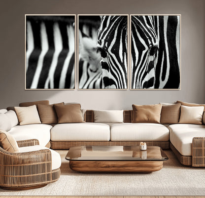 43631-MGV-CV-36X24-Zebra Wall Art – Black & White Safari Wildlife Canvas Print, Modern Animal Photography Decor for Living Room, Office, or Bedroom