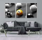 52108-MGV-CV-36X24-Precision Pool Table Wall Art – Close Up Yellow 1 Ball Canvas Print, Hand-Played Billiards Game Decor for Office, Game Room, or