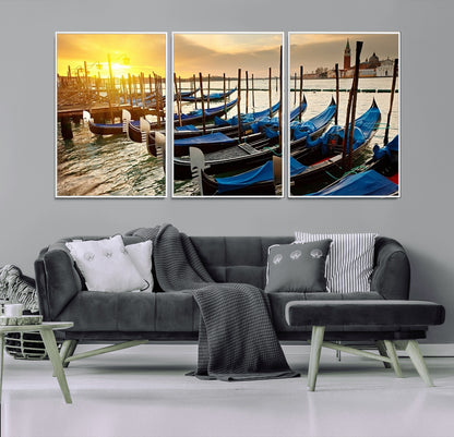 25872-MGV-CV-36X24-Venetian Gondola Dock Wall Art – Serene Sunset Canal Canvas Print, Tranquil Water Travel Decor for Office, Living Room, or Man