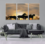 16620-MGV-FC-60X30-3P_White-Sunset Stallions Wall Art – Silhouetted Horses Running Canvas Print, Nature’s Rhythm, Perfect for Living Room, Office, or Man Cave