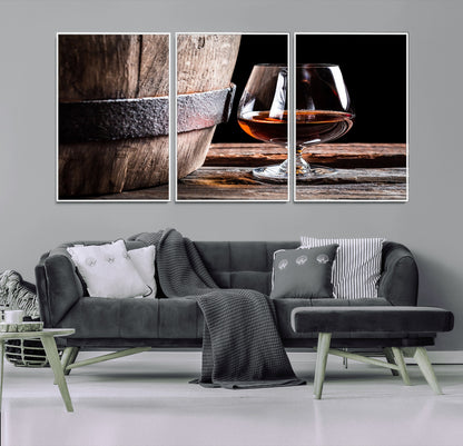 50839-MGV-CV-36X24-Barrel & Brandy Wall Art – Rustic Whiskey Barrel and Brandy Glass Canvas Print, Elegant Home Bar or Lounge Decor for Office, Man