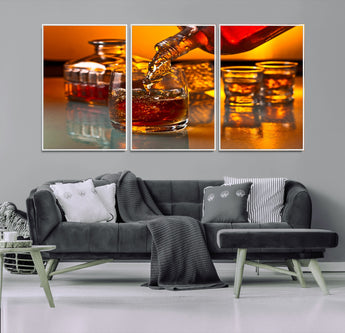 18250-MGV-FC-60X30-3P_White-Whiskey Pour Wall Art – Captivating Whiskey Splash Canvas Print, Elegant Bar or Home Lounge Decor for Office, Man Cave or Living
