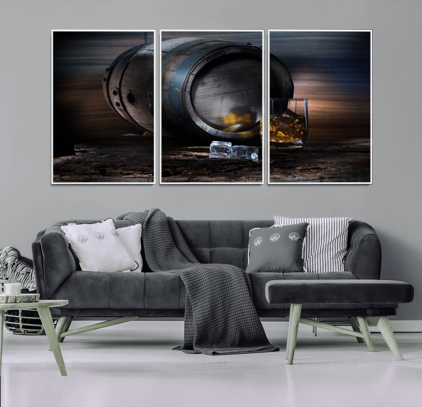 78049-MGV-CV-36X24-Whiskey Barrel Wall Art – Rustic Whiskey Barrel and Glass with Ice Canvas Print, Classic Bar or Lounge Decor for Home, Office, or