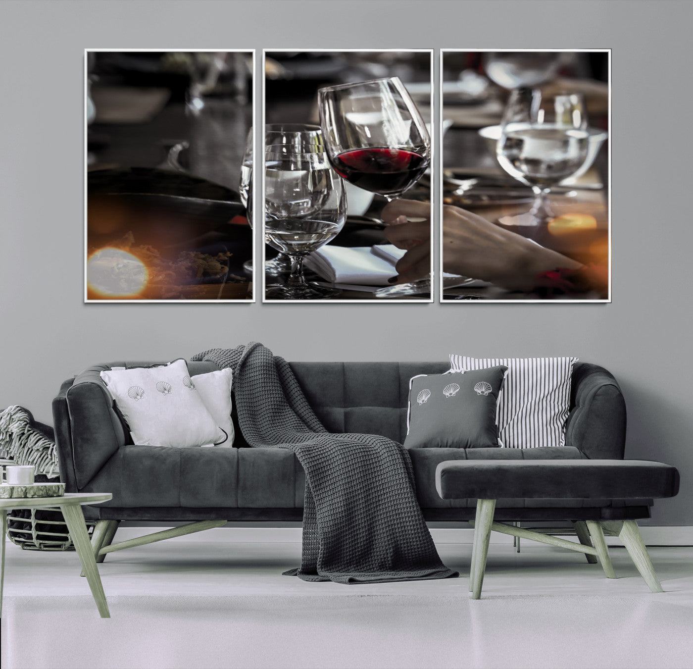 75513-MGV-CV-36X24-Elegant Wine Toast Wall Art – Close-Up Red Wine Glass at Dinner Table Canvas Print, Sophisticated Dining Room or Bar Decor