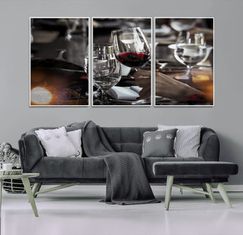 75513-MGV-CV-36X24-Elegant Wine Toast Wall Art – Close-Up Red Wine Glass at Dinner Table Canvas Print, Sophisticated Dining Room or Bar Decor
