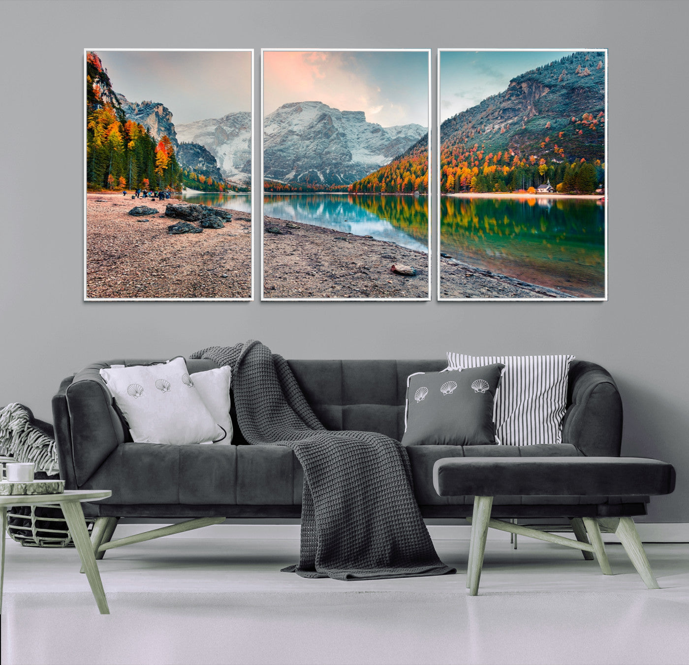 25982-MGV-CV-36X24-Autumn Mountain Lake Wall Art – Panoramic Fall Foliage and Snowy Peaks Canvas Print, Scenic Nature Decor for Living Room or Office