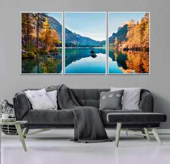 32962-MGV-CV-36X24-Mountain Lake Wall Art – Tranquil Autumn Landscape Canvas Print, Nature Reflection Decor for Living Room, Bedroom, Office or Cabin