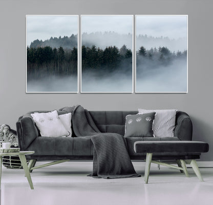 42596-MGV-CV-36X24-Misty Forest Wall Art – Atmospheric Pine Trees Canvas Print, Nature Landscape Decor for Living Room, Bedroom, Office, or Cabin