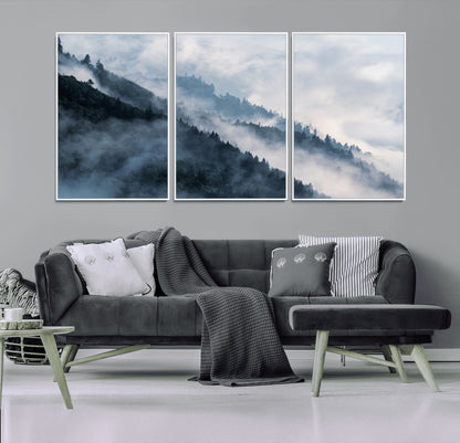 85737-MGV-CV-36X24-Misty Mountain Wall Art – Atmospheric Pine Forest Canvas Print with Fog and Mist, Calm Nature Decor for Living Room, Bedroom,