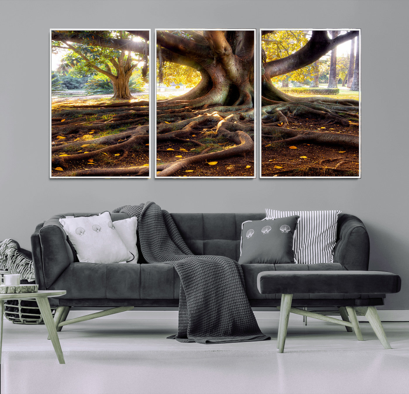 53335-MGV-CV-36X24-Majestic Tree with Sprawling Roots Wall Art – Serene Sunlit Park Scene, Nature Canvas Print, Perfect for Living Room, Office or