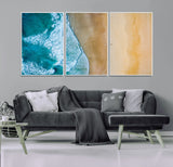 46640-MGV-CV-36X24-Aerial Beach Wall Art – Turquoise Waves and Golden Sand Canvas Print with Lone Surfer, Coastal Ocean Decor for Living Room,