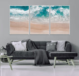 39236-MGV-CV-36X24-Ocean Beach Wall Art – Aerial View of Waves and Sand Canvas Print, Coastal Home Decor for Living Room, Bedroom, Office or Beach