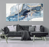 33782-MGV-CV-36X24-Abstract Marble Wall Art – Blue & Gold Fluid Painting Canvas Print, Modern Home Decor for Living Room, Bedroom or Office