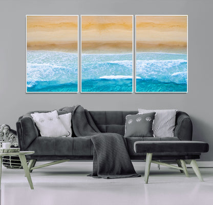 43046-MGV-CV-36X24-Aerial Beach Wall Art – Serene Ocean Waves & Sandy Shore Canvas Print, Coastal Home Decor for Living Room, Bedroom or Office