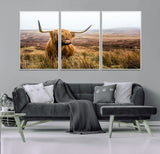 79391-MGV-CV-36X24-Majestic Highland Cow in Misty Scottish Moorland – Rustic Natural Charm, Perfect for Unique Home or Office Decor