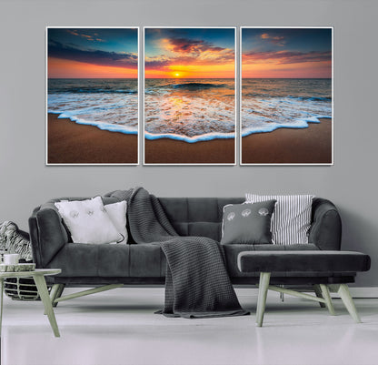87032-MGV-FC-60X30-3P_White-Ocean Sunset Wall Art – Stunning Beach Canvas Print with Vibrant Sky, Calm Waves, and Golden Horizon, Perfect Coastal Decor for