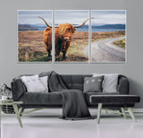 56121-MGV-CV-36X24-Rustic Highland Cow Wall Art – Panoramic Nature Canvas Print, Perfect Decor for Home, Office, Living Room or Man Cave