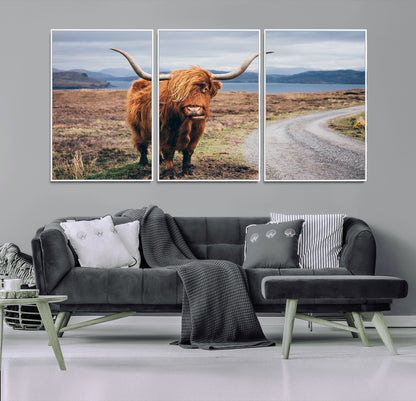 56121-MGV-CV-36X24-Rustic Highland Cow Wall Art – Panoramic Nature Canvas Print, Perfect Decor for Home, Office, Living Room or Man Cave