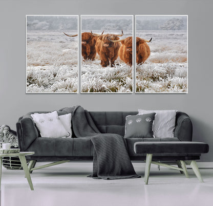10396-MGV-CV-36X24-Highland Cattle Wall Art – Rustic Winter Landscape Canvas Print, Farmhouse Decor for Living Room, Office, Cabin or Country Home