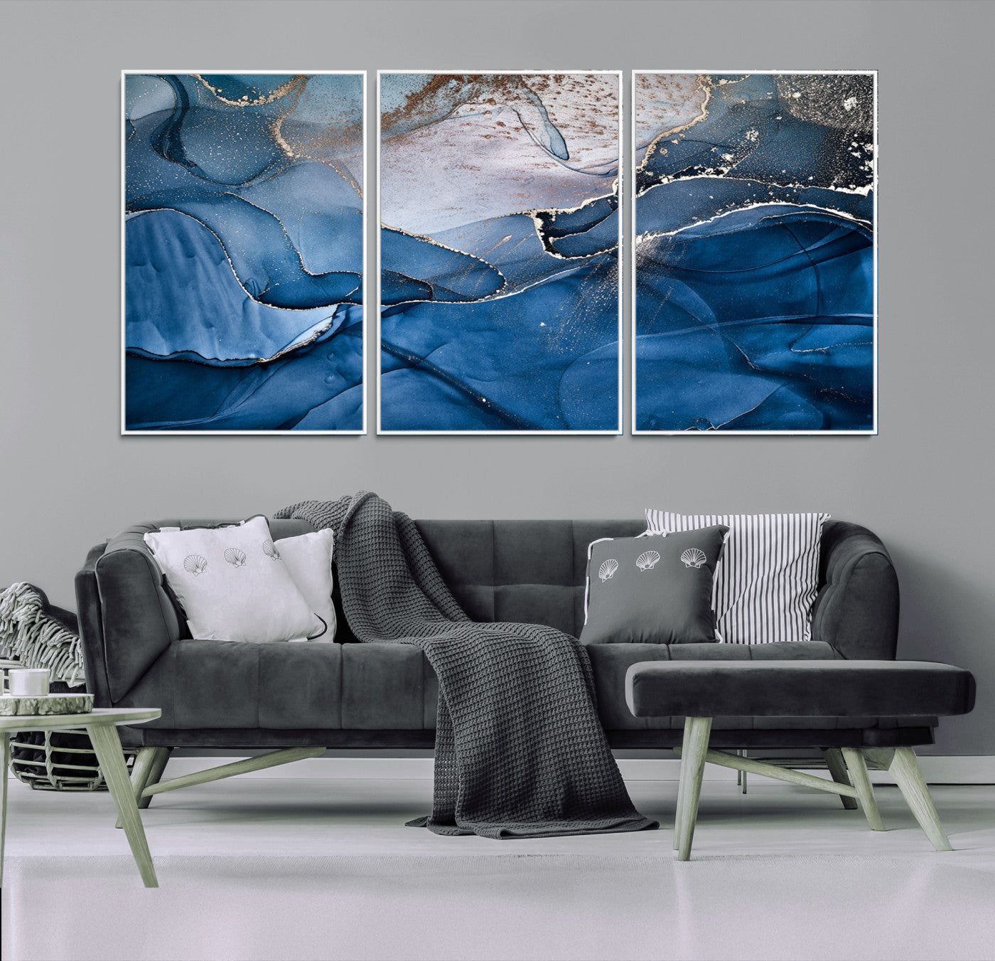 27810-MGV-CV-36X24-Abstract Blue Gold Fluid Art Wall – Modern Canvas Print, Elegant Home & Office Wall Art, Stylish Living Room or Bedroom Decor